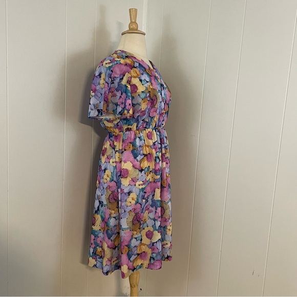 Vintage Floral Dress Women’s XL Short Sleeve A-Line‎ Midi Short Sleeve - Picture 4 of 8